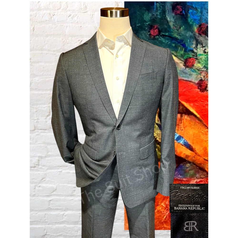 BR Banana Republic 40L 35x31 Slim Gray Modern Italian Marzotto Wool Suit